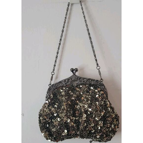 Nicole Lee Handbags - Nicole Lee Collection Sequined Kiss Lock Evening Purse Clutch Chain Strap